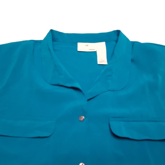 Worthington Blouse Womens 24W Blue Short Sleeve Button Up Shirt Pocket Relaxed - Picture 6 of 11